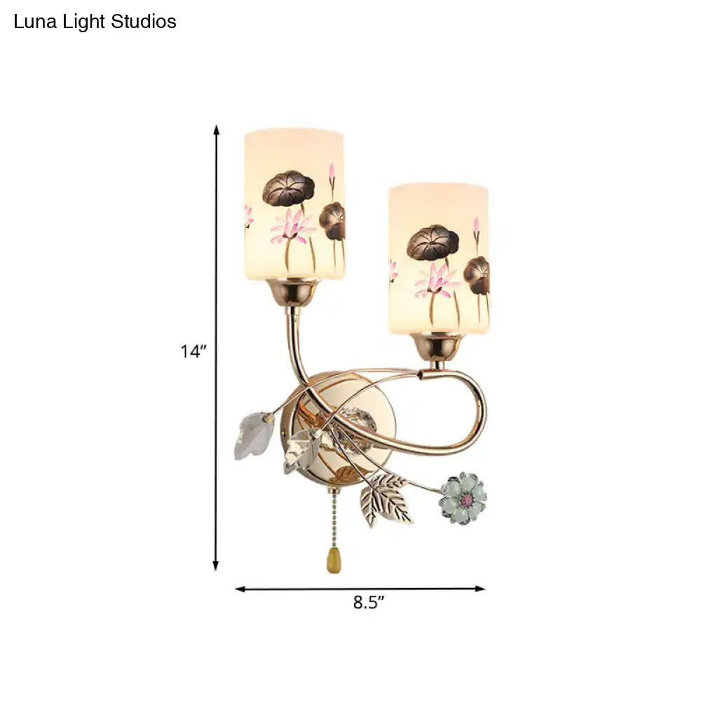 Gold Lotus Glass Wall Sconce, two-light brass fixture with floral leaf accents by Decorbites on Tampa Home & Garden Store