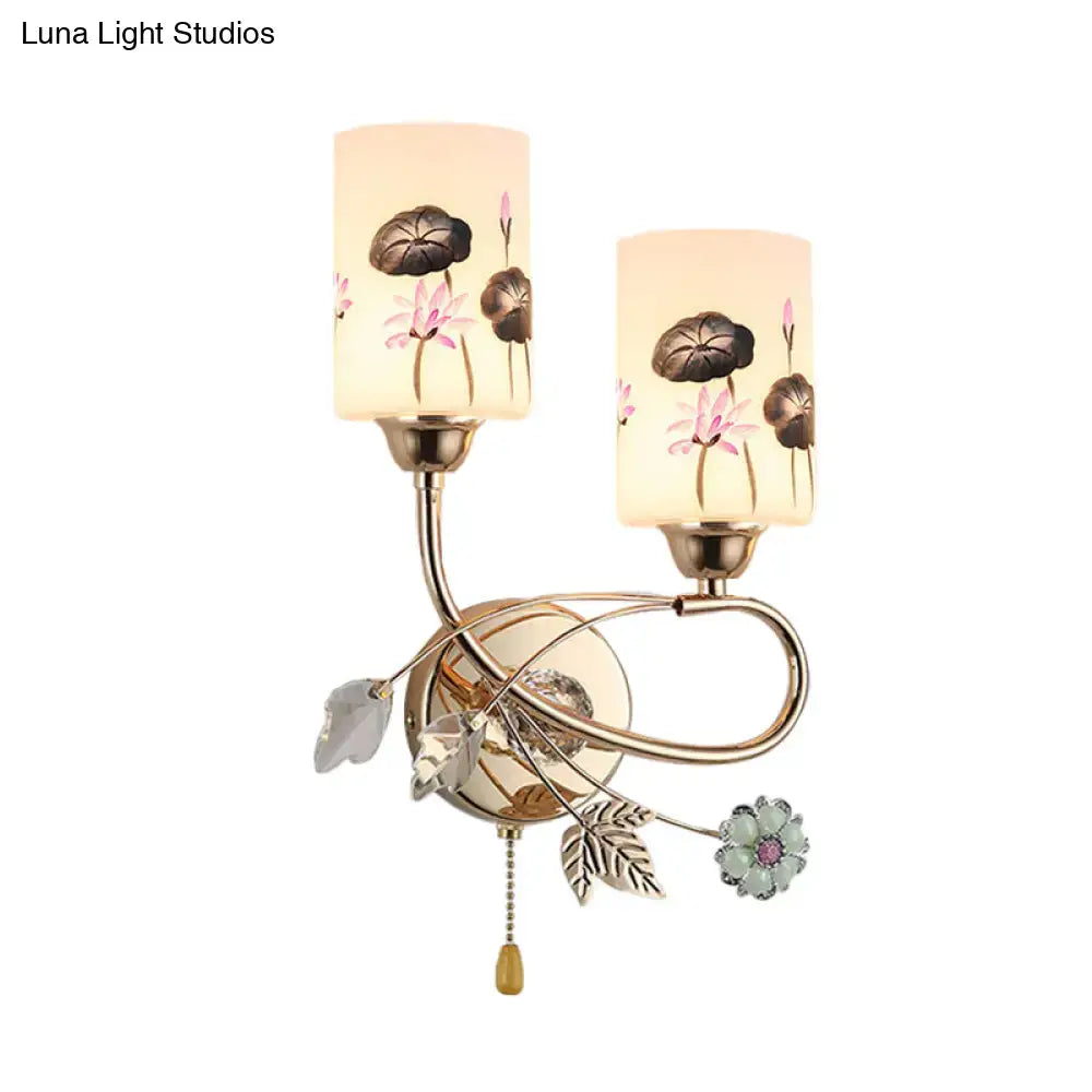 Gold Lotus Glass Wall Sconce by Decorbites, two-light with amber shades and floral accents on Tampa Home & Garden Store