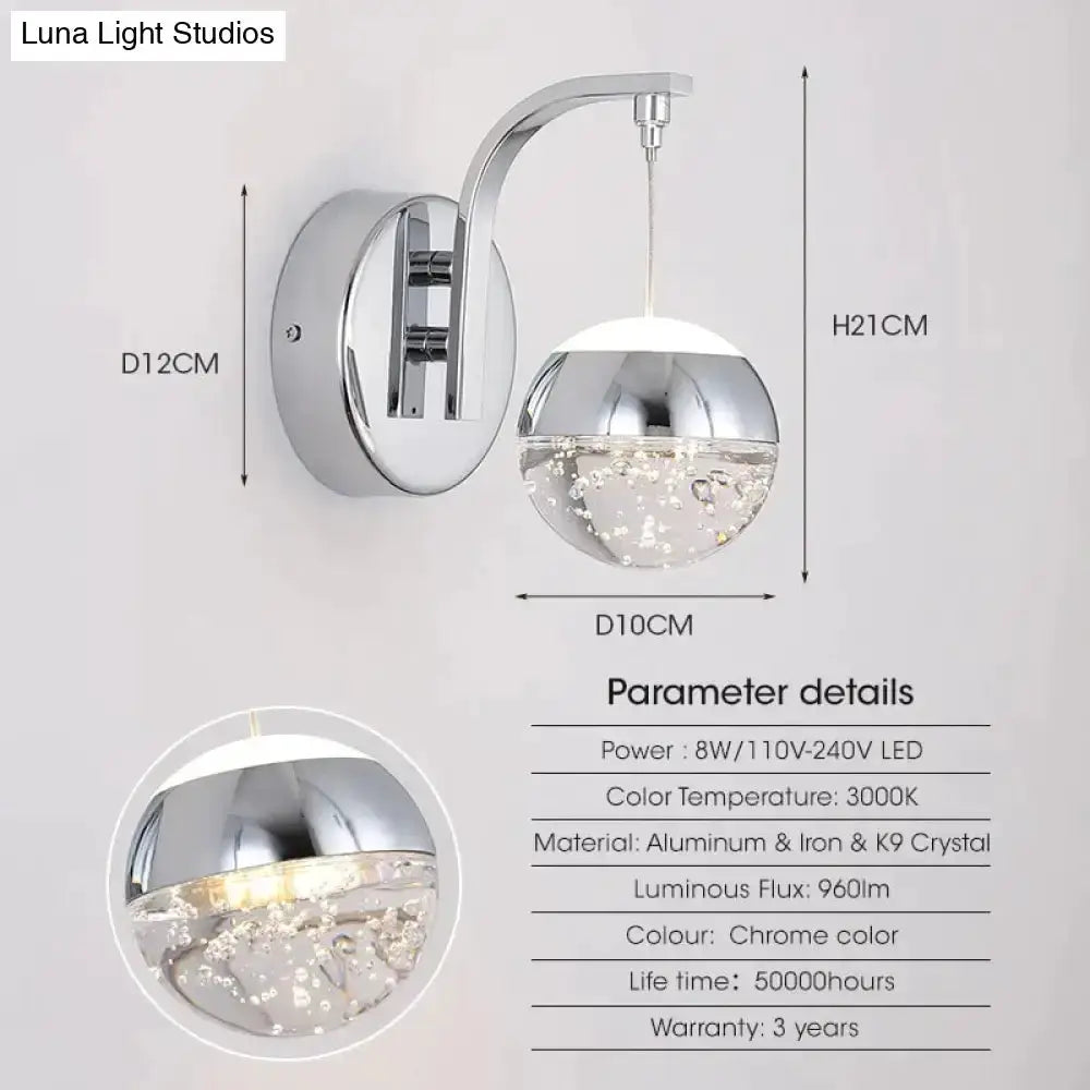 Gold Curved Crystal LED Wall Sconce for Bedroom
