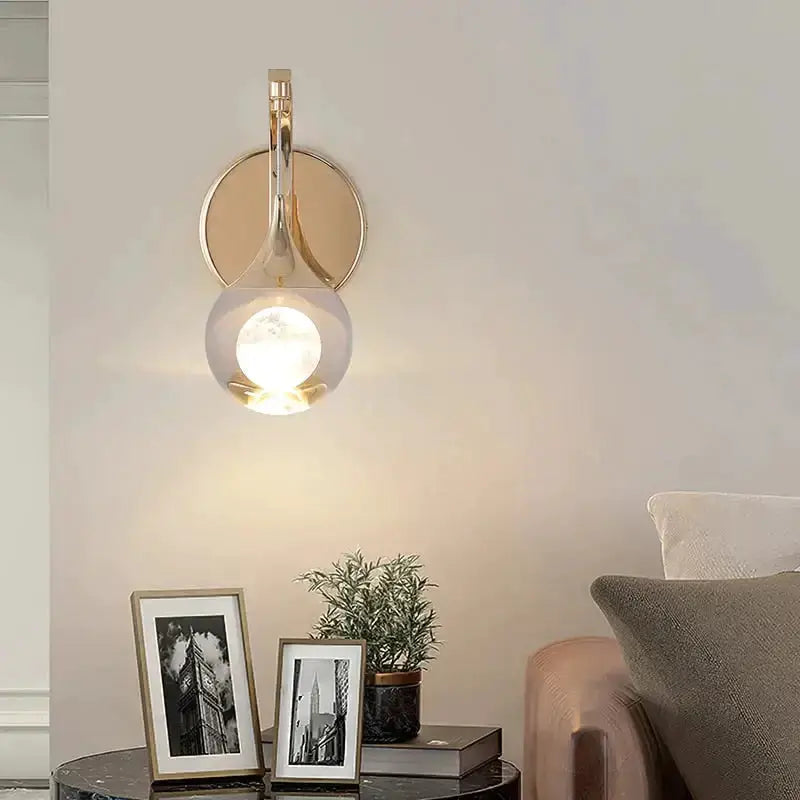 Gold Curved Crystal LED Wall Sconce for Bedroom