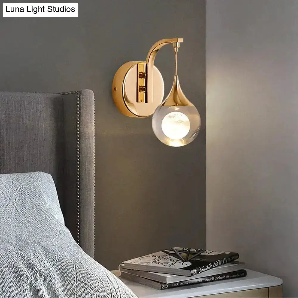 Gold Curved Crystal LED Wall Sconce for Bedroom