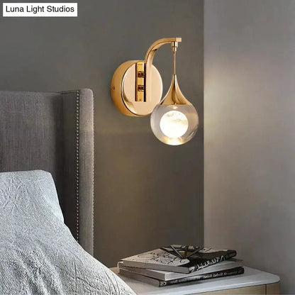 Gold Curved Crystal LED Wall Sconce for Bedroom