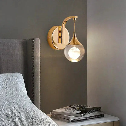 Gold Curved Crystal LED Wall Sconce for Bedroom