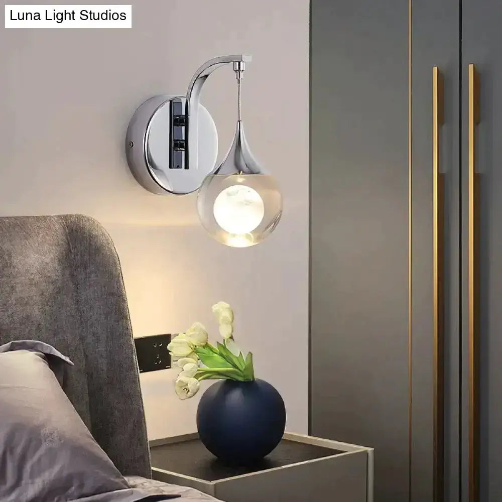 Gold Curved Crystal LED Wall Sconce for Bedroom