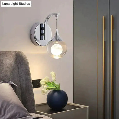 Gold Curved Crystal LED Wall Sconce for Bedroom