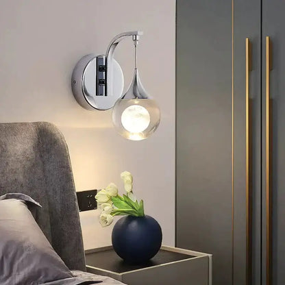 Gold Curved Crystal LED Wall Sconce for Bedroom