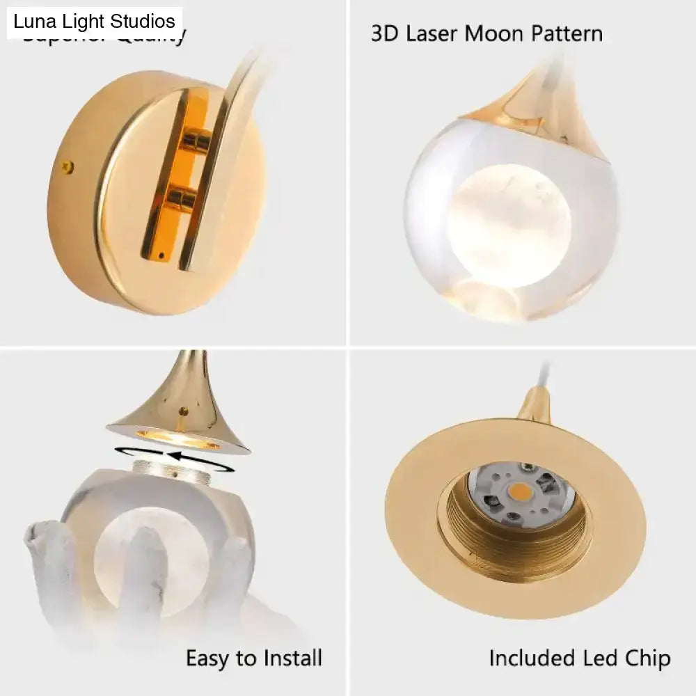 Gold Curved Crystal LED Wall Sconce for Bedroom
