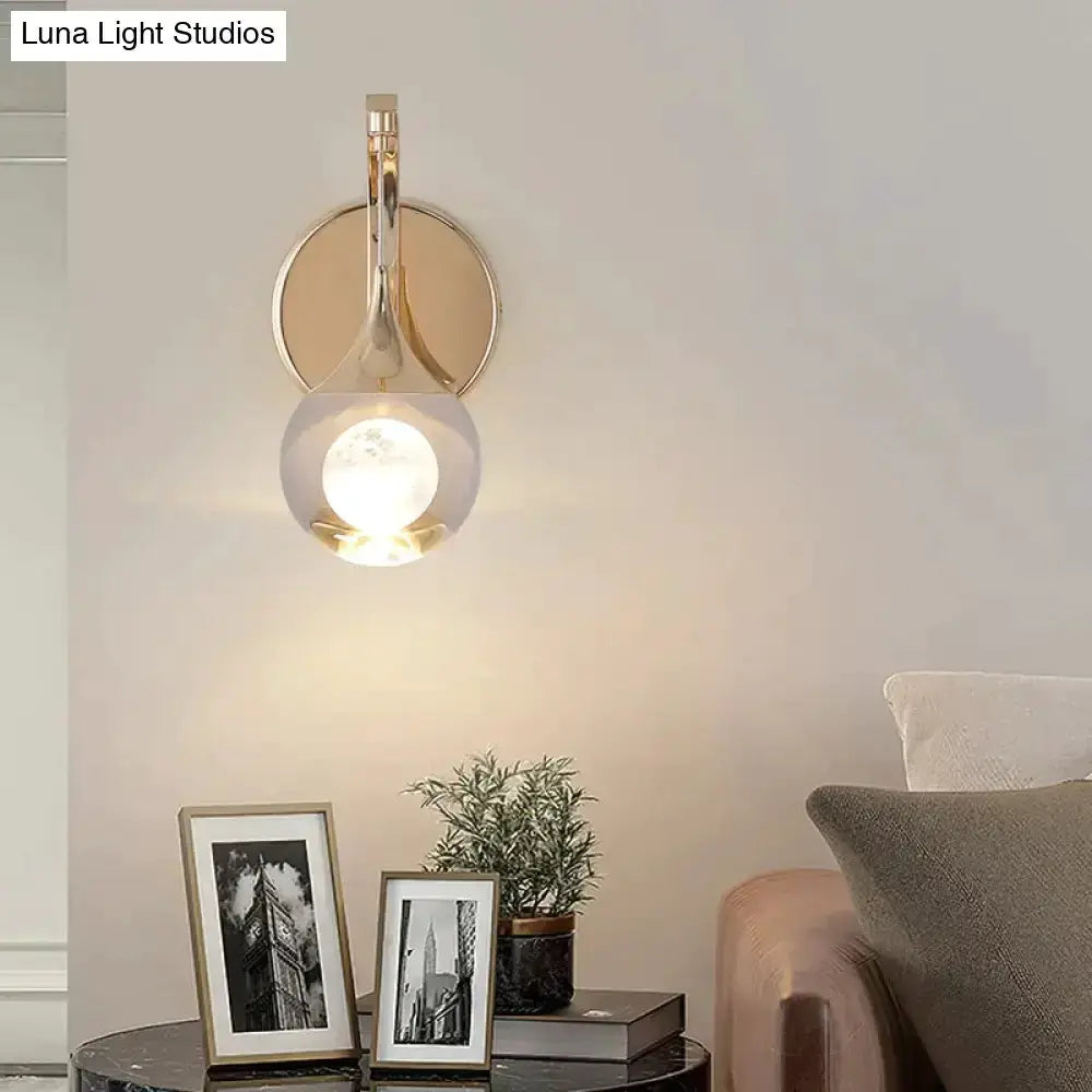 Gold Curved Crystal LED Wall Sconce for Bedroom