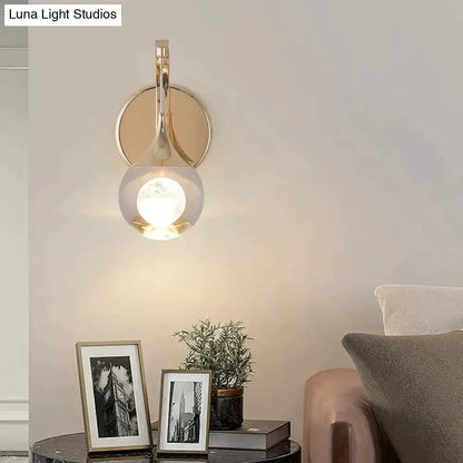 Gold Curved Crystal LED Wall Sconce for Bedroom