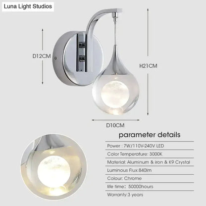 Gold Curved Crystal LED Wall Sconce for Bedroom