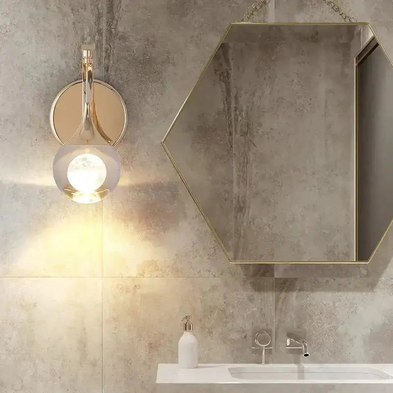 Gold Curved Crystal LED Wall Sconce for Bedroom