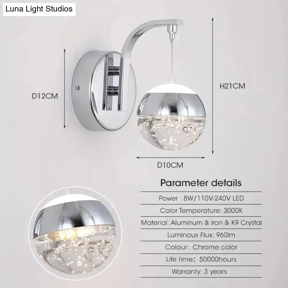 Gold Curved Crystal LED Wall Sconce for Bedroom