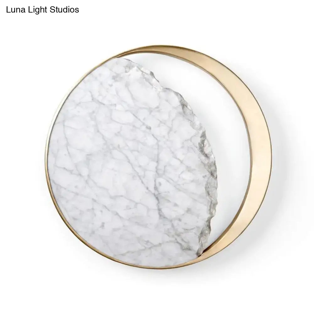 Gold Marble Moon Sconce by Decorbites, wall light with white marble centerpiece and gold rim on Tampa Home & Garden Store