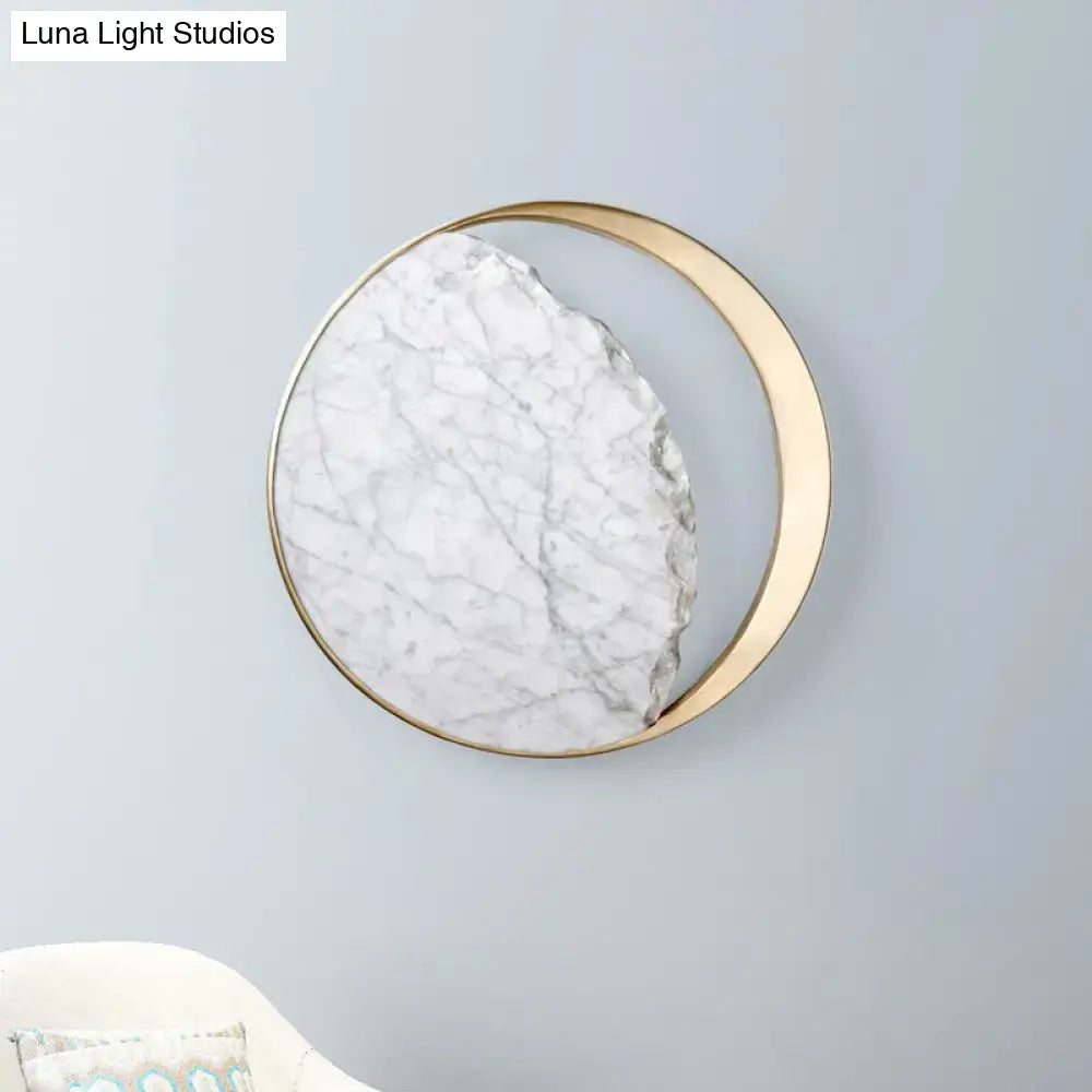 Gold Marble Moon Sconce by Decorbites; round gold ring frames white marble slab wall decor on Tampa Home & Garden Store