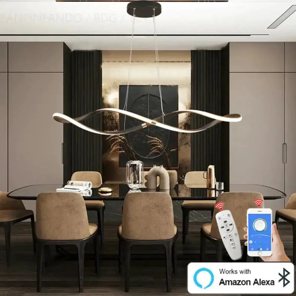 Modern matte black LED chandelier pendant light for kitchen island, smart lighting on Tampa Home & Garden Store