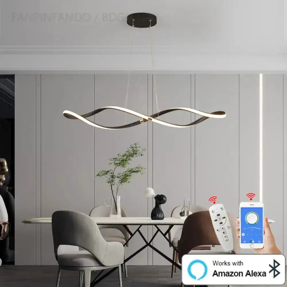 Modern matte black LED chandelier pendant light with dual twisting waves by Decorbites on Tampa Home & Garden Store