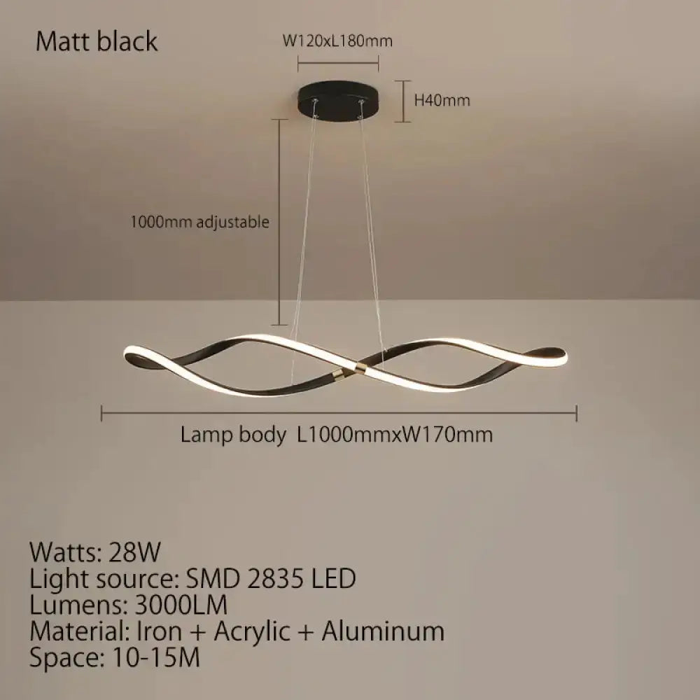 Decorbites matte black LED chandelier pendant light with wave lamp body 1000mmx170mm on Tampa Home & Garden Store