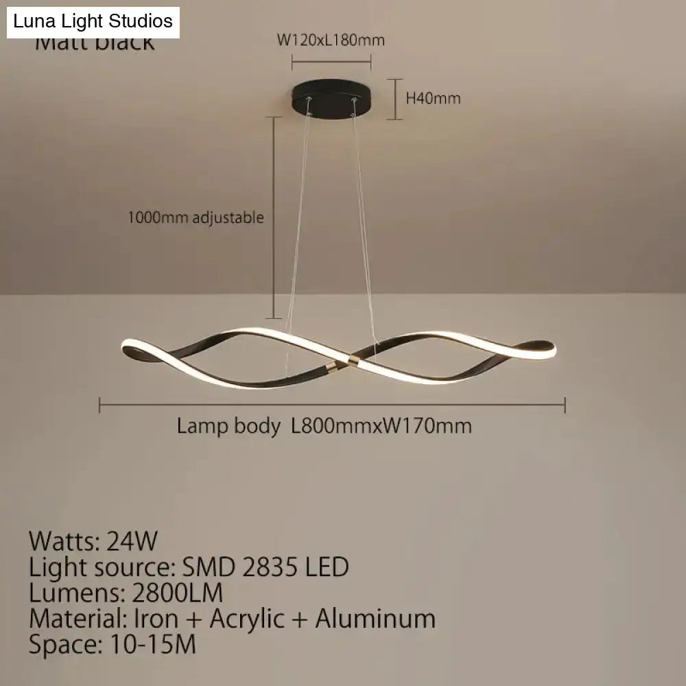 Pendant light Modern matte black LED chandelier with a wave form for kitchen island on Tampa Home & Garden Store