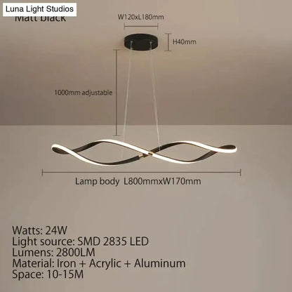 Pendant light Modern matte black LED chandelier with a wave form for kitchen island on Tampa Home & Garden Store
