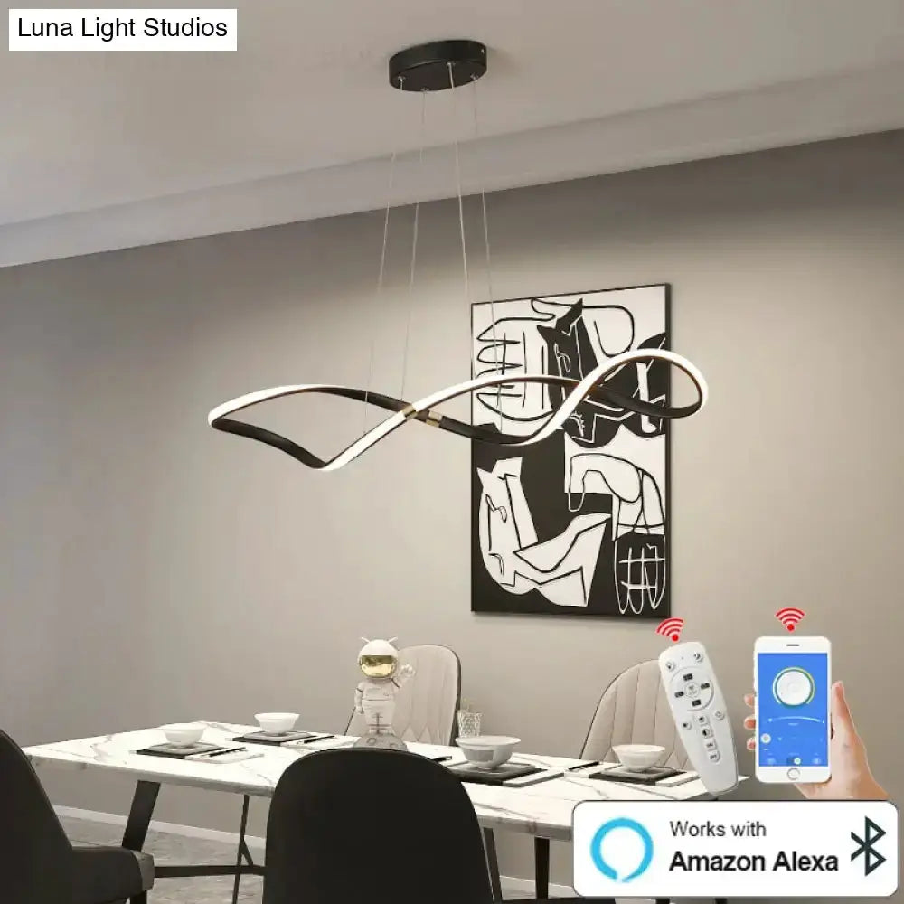Decorbites matte black LED chandelier pendant light for kitchen island with looping arms on Tampa Home & Garden Store