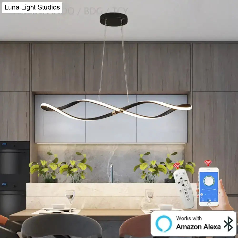 Pendant lighting Decorbites matte black LED chandelier with twist wave kitchen island on Tampa Home & Garden Store