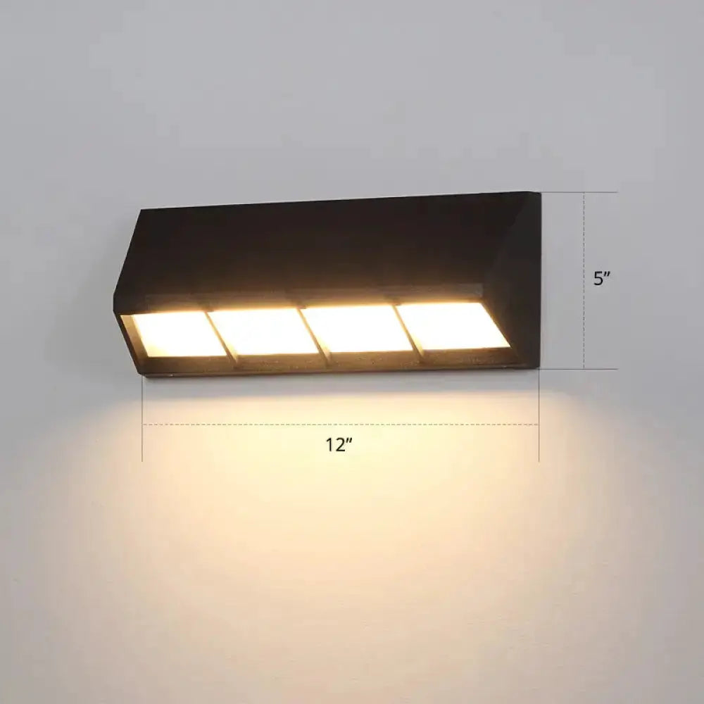 Modern matte black LED outdoor wall sconce by Decorbites, 12in wide, 5in tall, 110–120V on Tampa Home & Garden Store