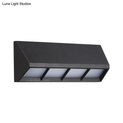 Modern matte black LED outdoor wall sconce with four angled louvers 110-120V on Tampa Home & Garden Store