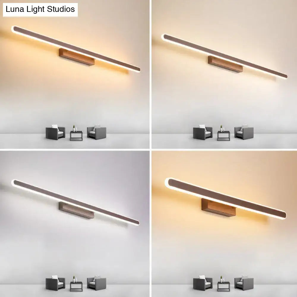 Decorbites Coffee Linear LED Sconce wall mounted with slim wooden bar and warm edge lighting on Tampa Home & Garden Store