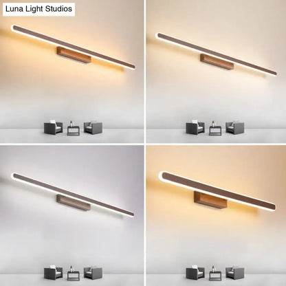 Decorbites Coffee Linear LED Sconce wall mounted with slim wooden bar and warm edge lighting on Tampa Home & Garden Store