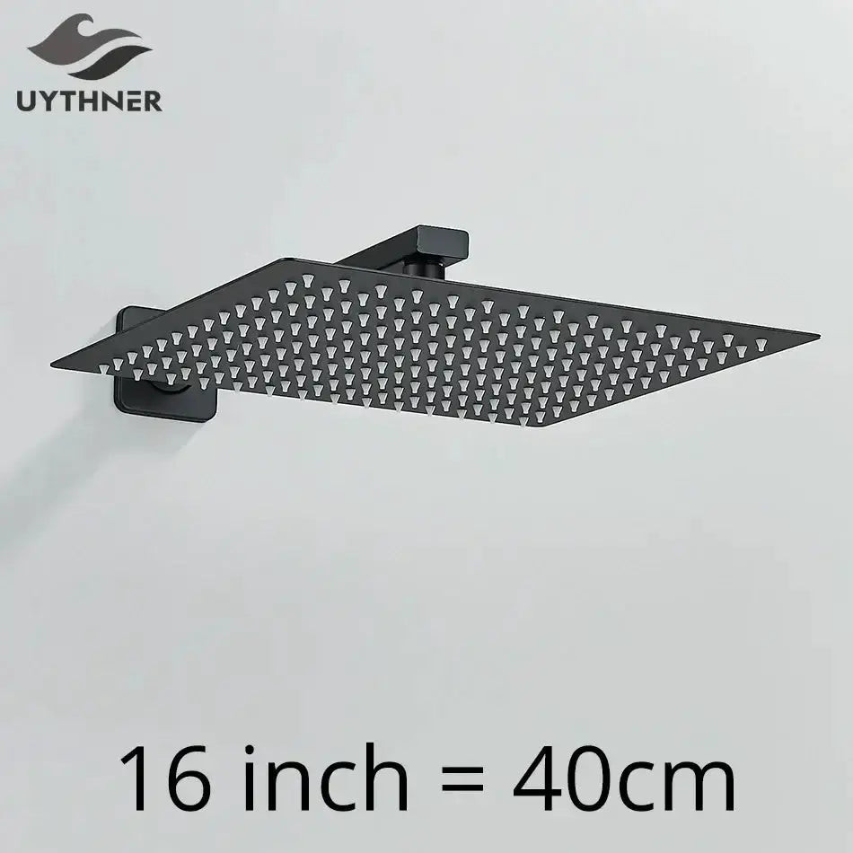 Modern Black Luxury Rain Shower Head and Wall Arm