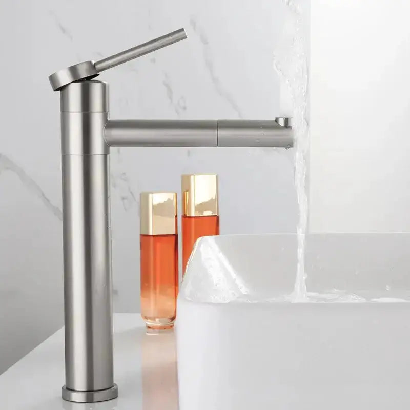 Decorbites matte silver rotating basin faucet with single-handle lever, stainless finish on Tampa Home & Garden Store