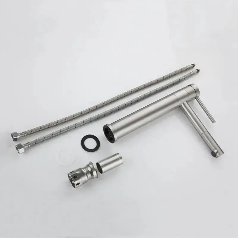 Matte silver single-handle basin faucet with braided supply lines Decorbites on Tampa Store on Tampa Home & Garden Store