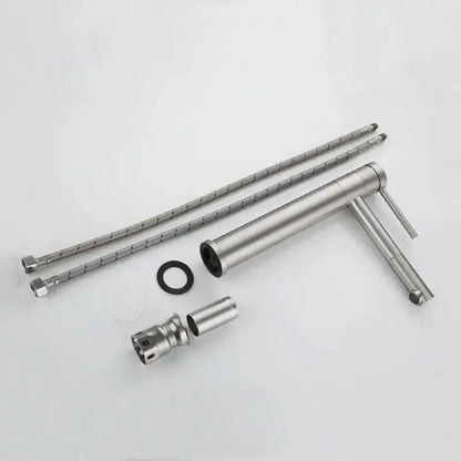 Matte silver single-handle basin faucet with braided supply lines Decorbites on Tampa Store on Tampa Home & Garden Store