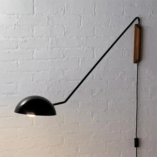 Decorbites swing-arm bedside wall lamp matte black with wood accent on Tampa Home & Garden Store