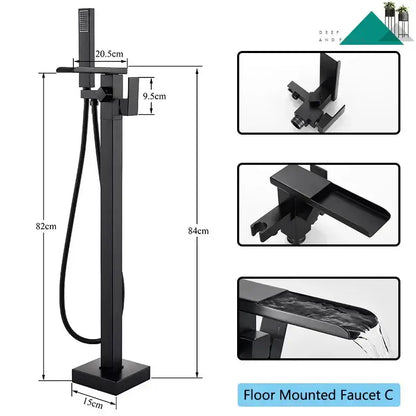 Matte Black Waterfall Bathtub Faucet With Shower