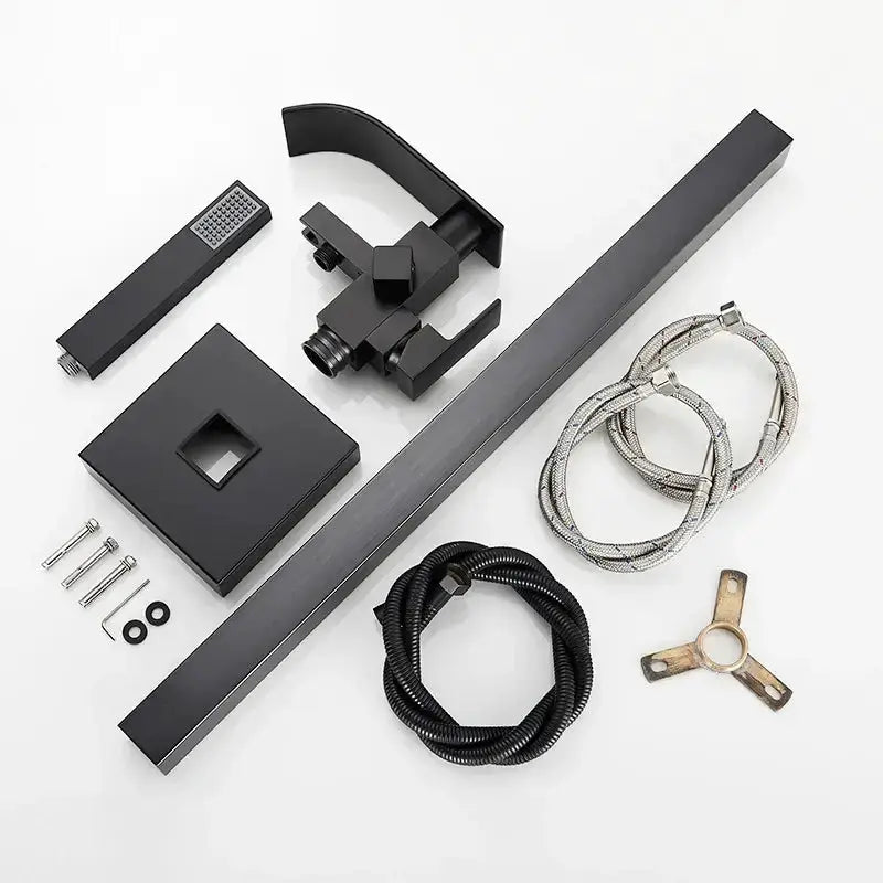 Matte Black Waterfall Bathtub Faucet With Shower