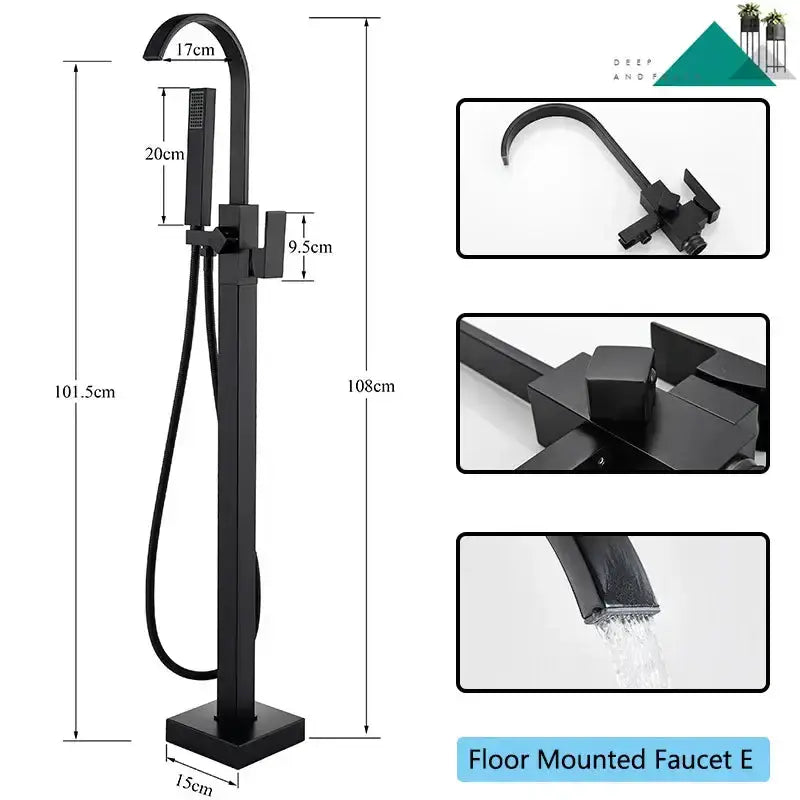 Matte Black Waterfall Bathtub Faucet With Shower