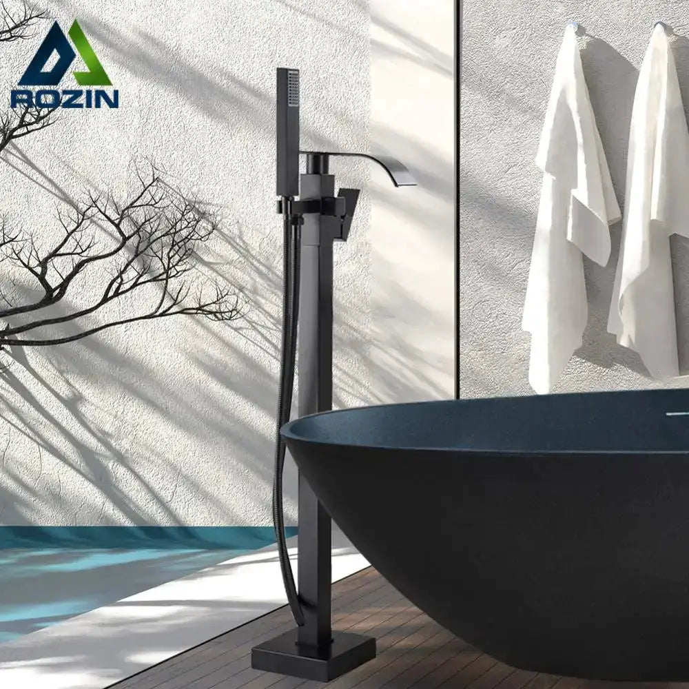 Matte Black Waterfall Bathtub Faucet With Shower