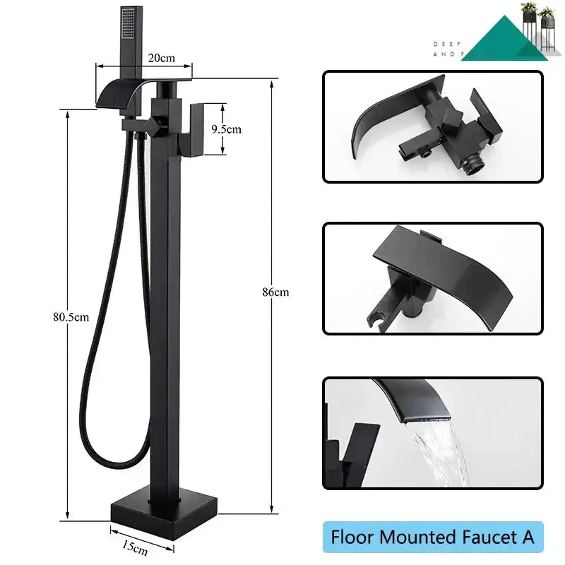 Matte Black Waterfall Bathtub Faucet With Shower