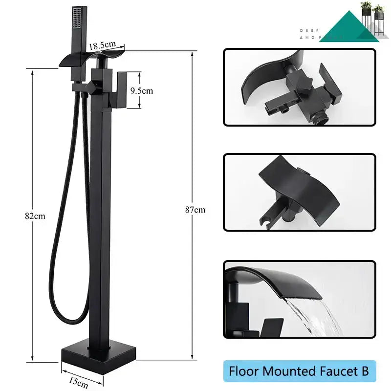 Matte Black Waterfall Bathtub Faucet With Shower
