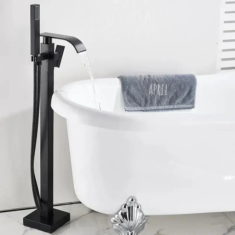 Matte Black Waterfall Bathtub Faucet With Shower