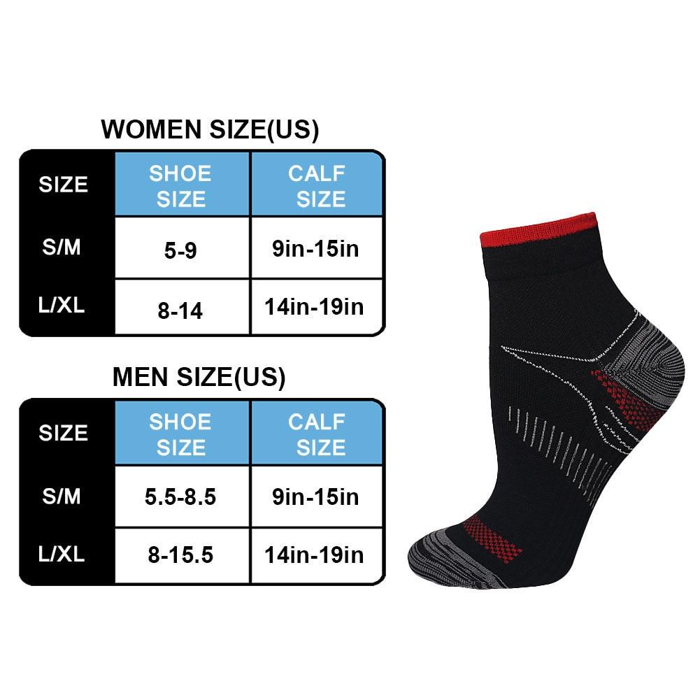 Plantar fascia compression socks by Stevvex, black athletic socks with red accents and unisex on Tampa Home & Garden Store