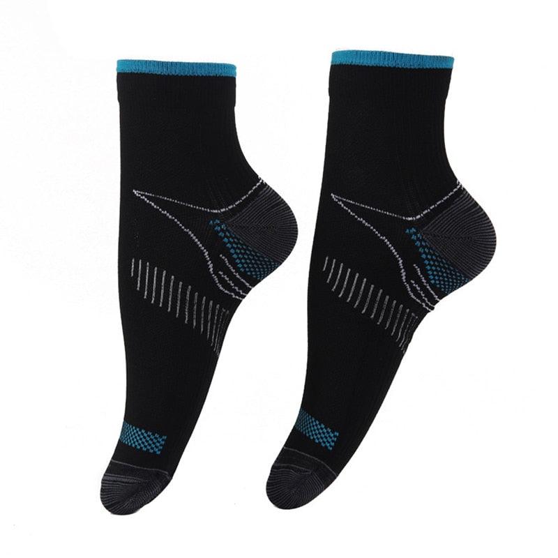 Stevvex plantar fascia compression athletic socks pair, black with blue cuffs Tampa Store on Tampa Home & Garden Store