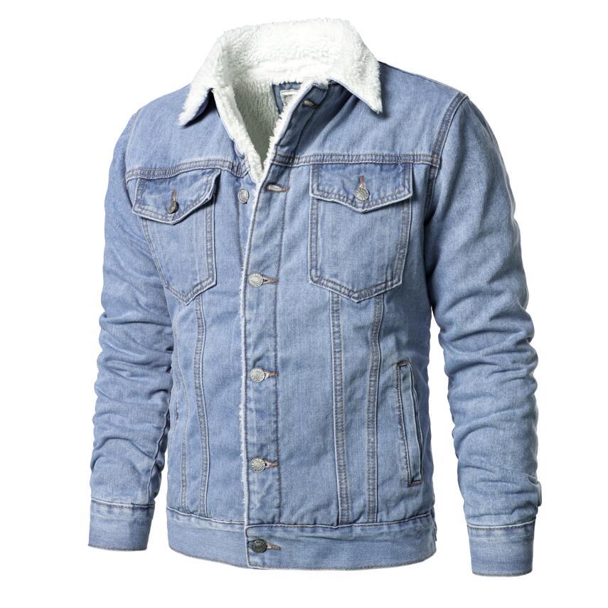 Denim trucker jacket Stevvex in light blue with sherpa lining for warmth on Tampa Home & Garden Store