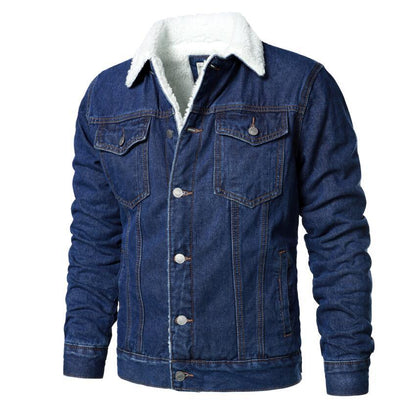 Stevvex denim trucker jacket with sherpa lining warm light blue coat on Tampa Home & Garden Store