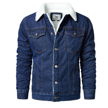 Stevvex denim trucker jacket with white sherpa lining, light blue casual winter coat on Tampa Home & Garden Store