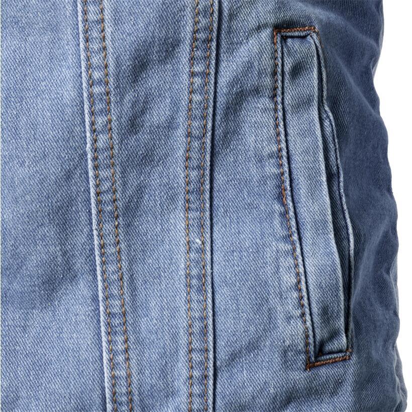 Stevvex light blue denim trucker jacket pocket seam detail on Tampa Home & Garden Store