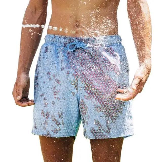 Stevvex men's boardshorts blue geometric pattern quick-dry swim trunks with drawstring on Tampa Home & Garden Store