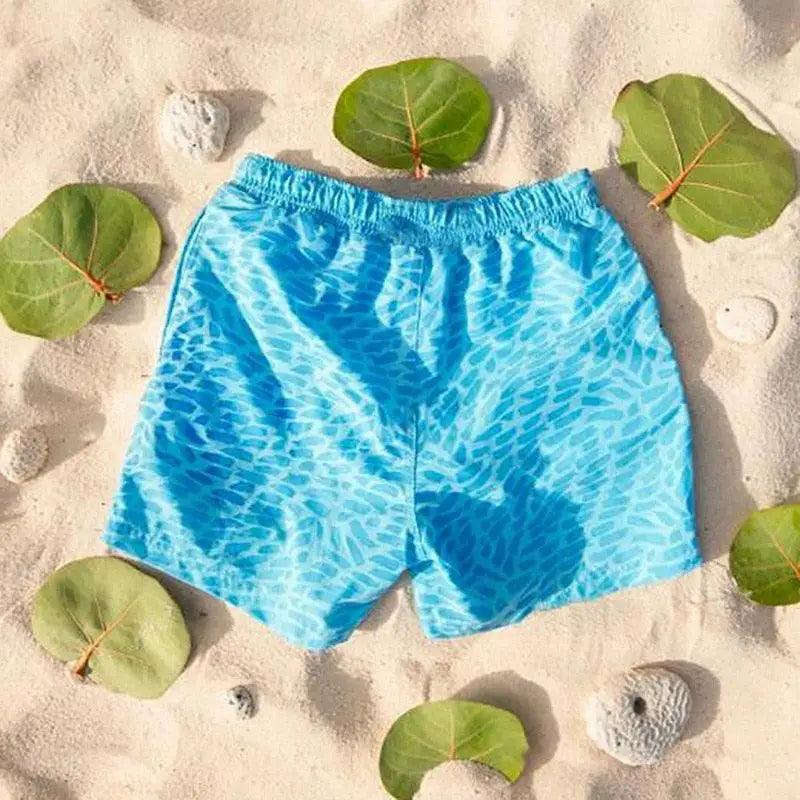 Stevvex men's blue water-pattern boardshorts with elastic waistband, quick-dry on Tampa Home & Garden Store