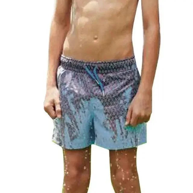 Stevvex men's boardshorts quick-dry color-changing swimming trunks in blue-gray print on Tampa Home & Garden Store